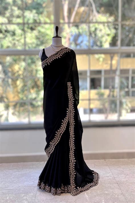 Black Marble Chiffon Saree – D tales