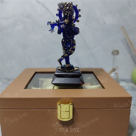 Blue Krishna Crystal Glass god Idol with White Crystal Bell for Home D