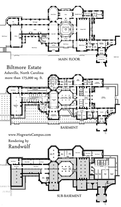 Biltmore - lower 3 floors | Castle floor plan, Mansion floor plan ...