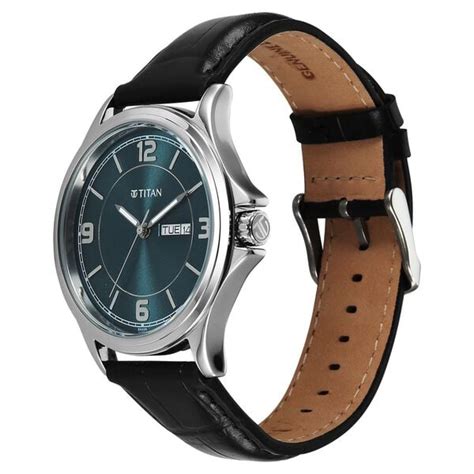 Buy Online Titan Neo Arabic Analog with Day Date Teal Blue Dial Black ...