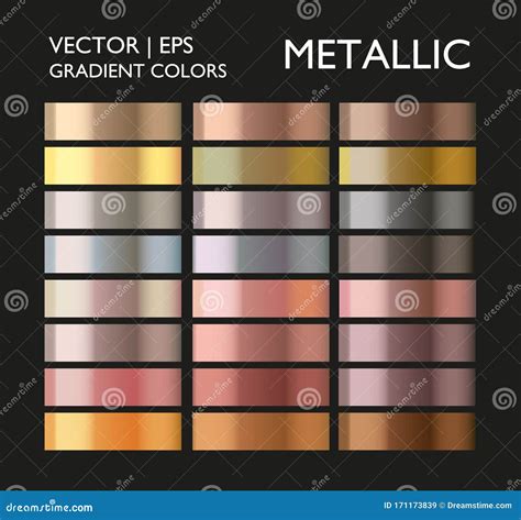 Metal Gradient Set. Metallic Gold Color. Silver, Chrome, Bronze, Blue, Gray, Green, Red Colorful ...