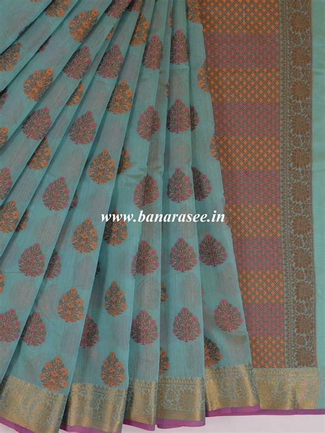 Banarasee Cotton Silk Mix Saree With Multicolor Resham Buta & Zari Bor
