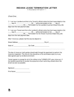 IN Lease Termination Letter - Complete Legal Document Online