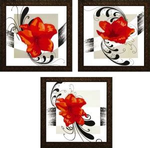 Indianara Set of 3 Floral Art Painting (2534) Digital Reprint 9 inch x ...
