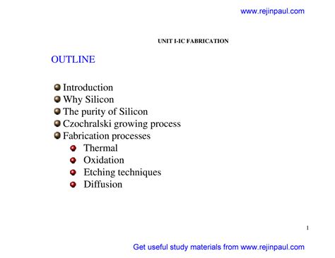 Ee6303 lica notes rejinpaul - 1 UNIT I-IC FABRICATION OUTLINE ...