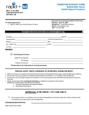 Fillable Online Exhibitor Request Form for Before/after Hours Exhibit ...