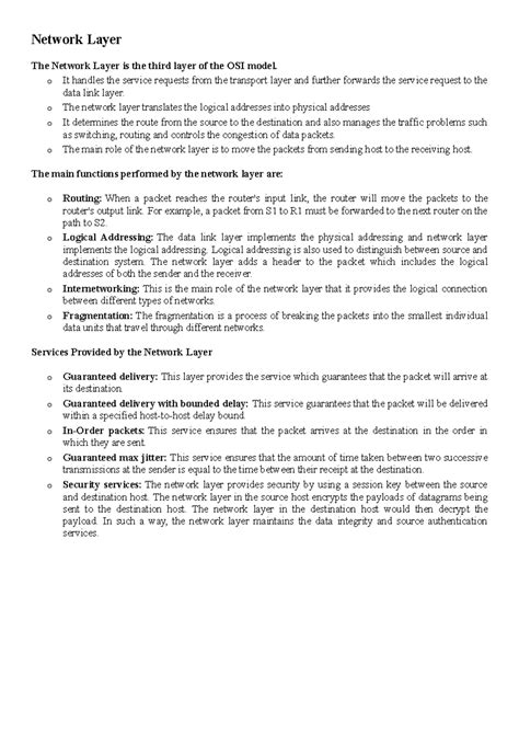 Network Layer - Notes - Network Layer The Network Layer is the third ...