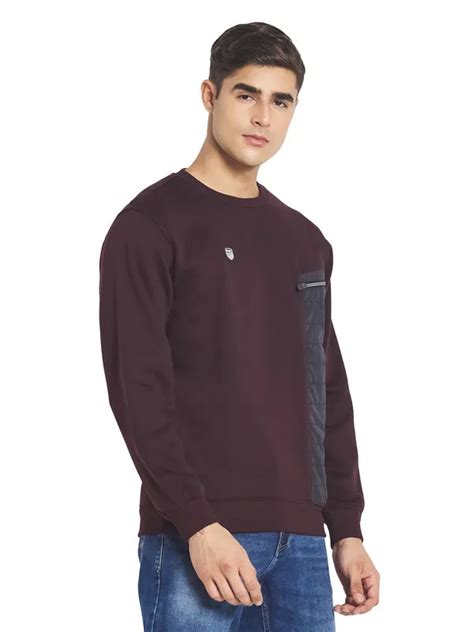 Octave Men Maroon Solid Fleece Sweatshirt