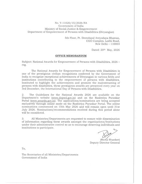 National Awards for Empowerment of Persons with Disabilities, 2026