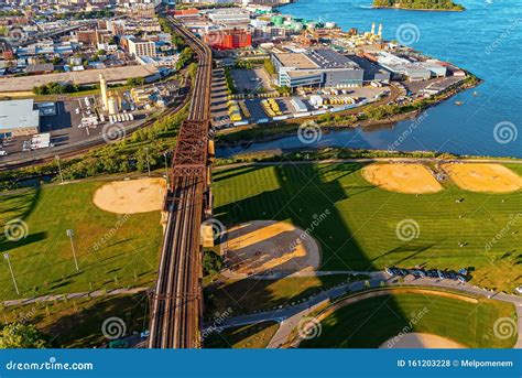 Aerial View of the Hell Gate Bridge in New York City Stock Photo ...