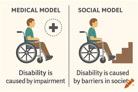 Illustration comparing the Medical Model (man in wheelchair, medical ...