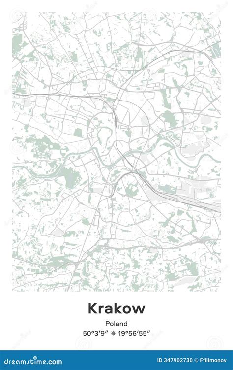 Krakow, Poland - Vector Map of City in Pastel, Gray, White, Green Colors Stock Vector ...