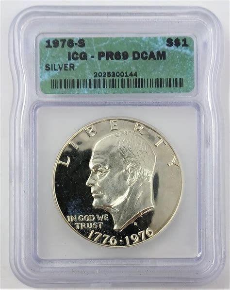 Proof 1976 S Eisenhower Bicentennial Silver Dollar US Mint $1 ICG PR69 ...