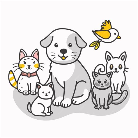 Premium Vector | Cute cartoon dog and cats with bird