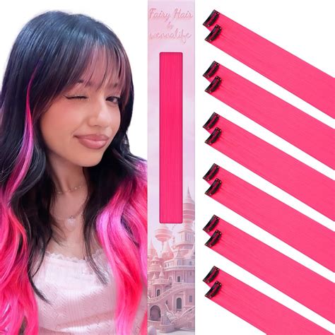 Amazon.com : WENNALIFE 12 PCS Hot Pink Hair Extensions Clip in, Colored ...