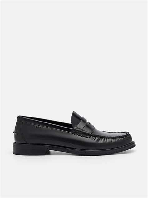 Black Leather Penny Loafers - PEDRO AE