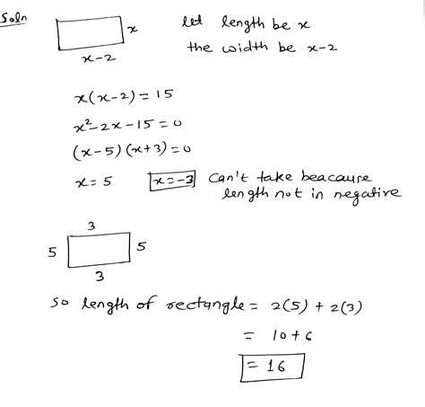 [Solved] A rectangle is drawn so that the width is 2 feet shorter than ...