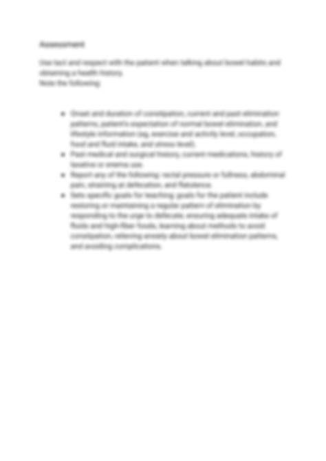 SOLUTION: Constipation nursing care plan management - Studypool