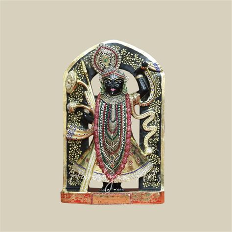 21" standing Marble Idol of Shrinathji Statue with Golden Ornaments