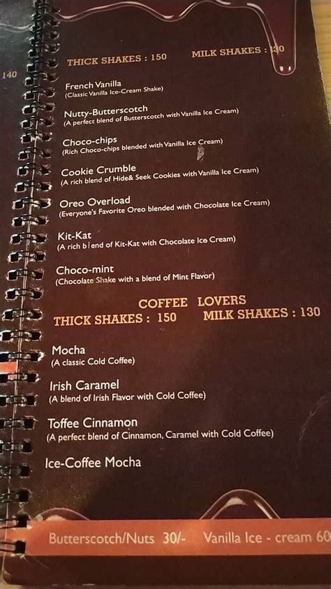 Menu at The Chocolate House, Bhubaneswar, KIIT University
