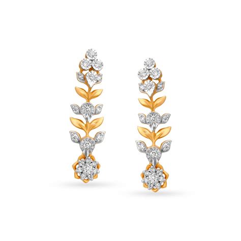 Nature Inspired Gold and Diamond Drop Earrings