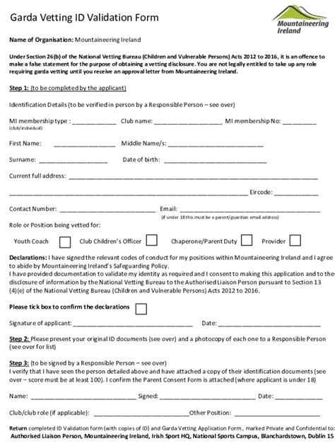 Fillable Online Garda Vetting ID Validation Form - Mountaineering ...