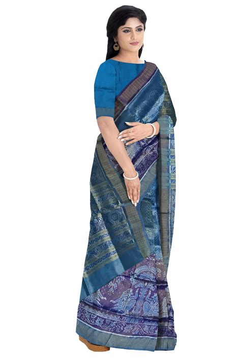 Glamours tissue saree in beautiful Nartaki pattern, in steel blue wove