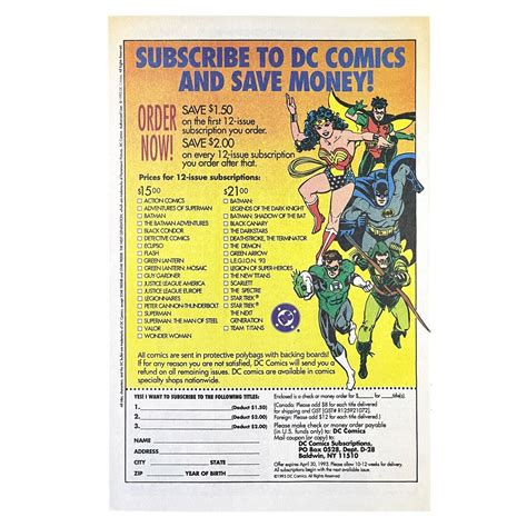 DC Comics Subscriptions Print Ad 1992 6.5x10" 90s Book Wonder Woman ...