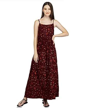 Buy METRO-FASHION Women's Gathered Fit and Flare Maxi Dress (Maroon ...