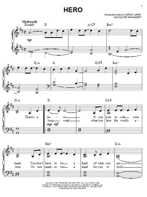 Hero sheet music by Mariah Carey (Easy Piano – 68514)