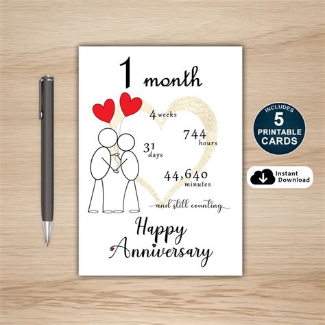 1 Month Anniversary Card Printable, Printable Anniversary Card, One ...