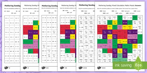 UKS2 Mothers Day Mixed Calculation Maths Mosaic Differentiated Worksheets