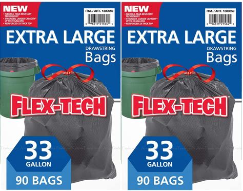 Flex-Tech 2 Pack 33-Gallon Plastic Trash Bag Liners, 90-count Garbage ...