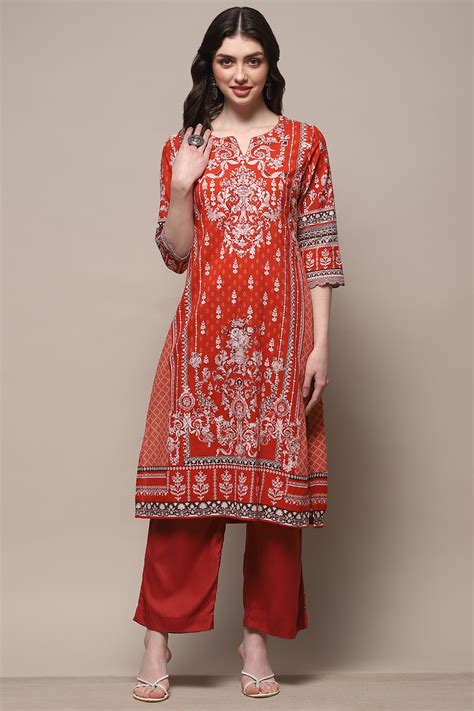 Buy Pink Cotton Straight Kurta Online at Biba India