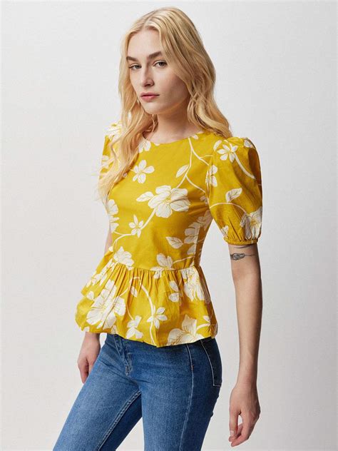 Yellow Floral Peplum Top