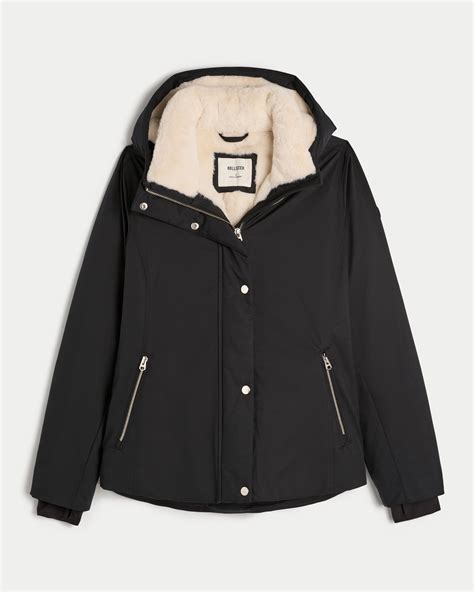 Hollister Faux Fur-lined All-weather Jacket in Black | Lyst UK