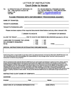 Fillable Online LETTER OF INSTRUCTION Court Order to Vacate ...
