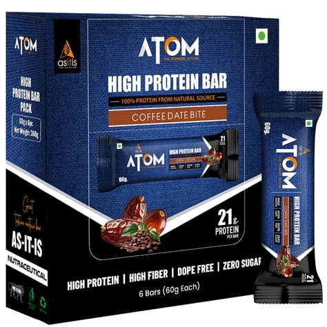 Asitis Nutrition Atom High Protein Bar,20Gm Protein,Pack Of 6 (60Gm X 6 ...