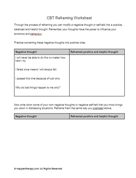 Image result for Cognitive Reframing Worksheet