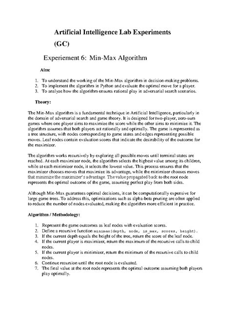 21CSE028 Final Lab Report: Minimax Algorithm Implementation - Studocu