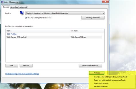 Image result for Windows Default Color Management Profiles