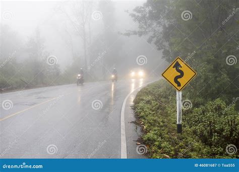 Vehicle Driving on Curved Road in Heavy Fog Editorial Photography ...