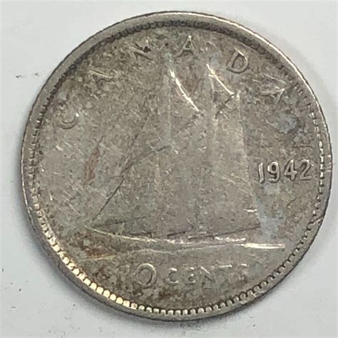 Canadian .10 Cent Dime 1942 F+