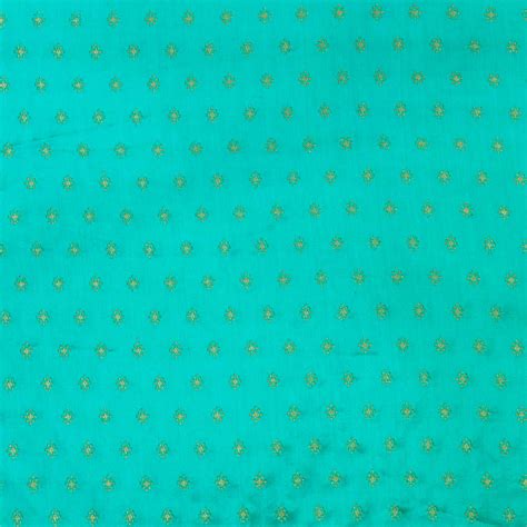 Brocade Light Blue Teal With Tiny Gold Dot Flower Motifs Woven Fabric ...