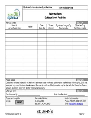 Fillable Online Rain-Out Form Outdoor Sport Facilities. Rain-Out Form ...