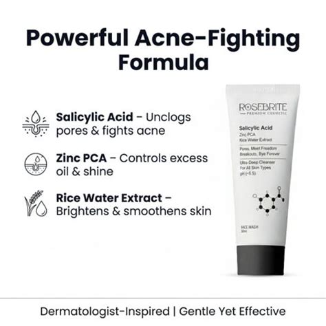 RoseBrite Salicylic Acid Acne with Zinc PCA and Rice Water Extract for ...