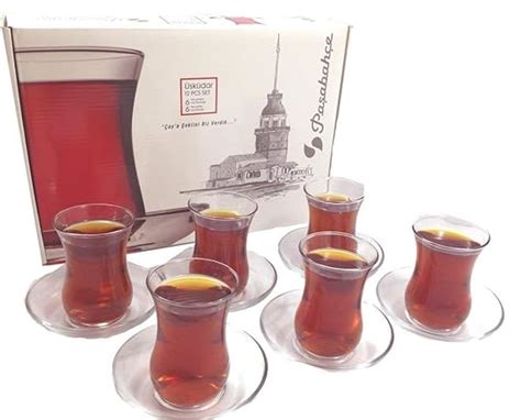 Buy Pasabahce Turkish Tea Glasses and Saucers Set - 6 Glasses 6 Saucers ...