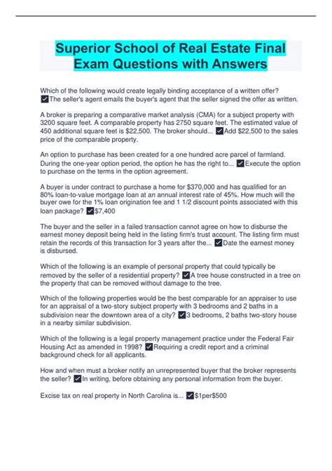 Superior School of Real Estate Final Exam Questions with Answers ...