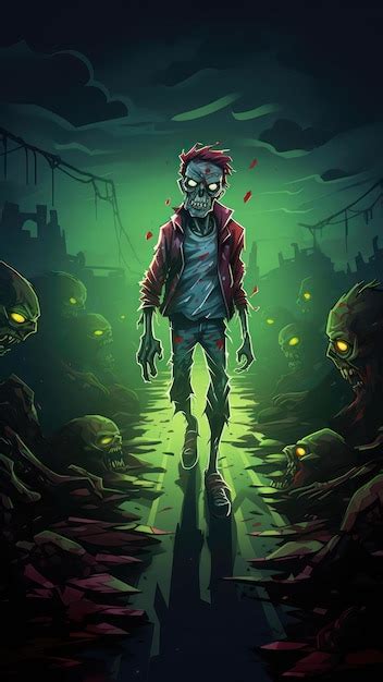 Dark cinematic zombie walk in cartoon watercolor style ai generated ...
