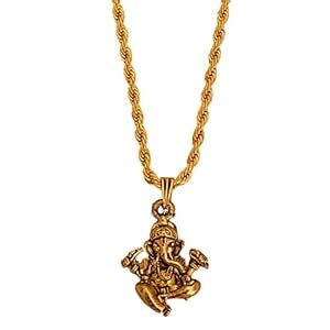Sullery Lord Shree Ganesha Locket with Chain for Boys & Mens Gold Brass ...